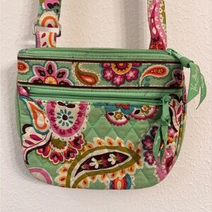 Vera Bradley Mint Paisley Quilted Crossbody with Pink and Orange Accents
